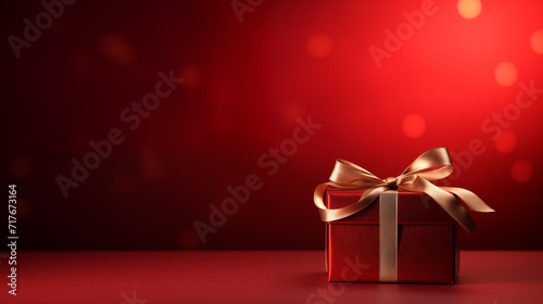 Elegant top view of a red gift box against a dark red background, radiating sophistication. Ample copy space available, creating a perfect setting for festive messages or expressions of love and celeb photo
