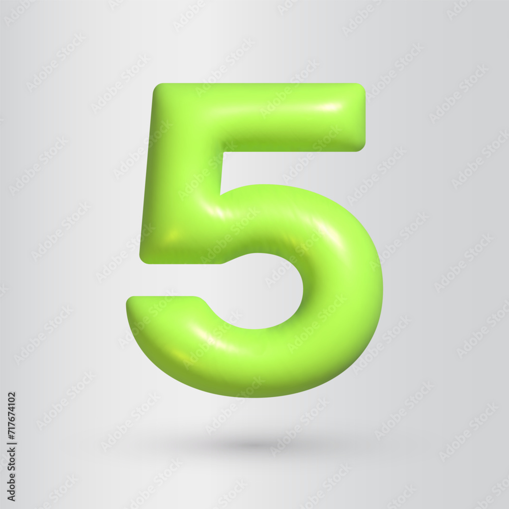 3d style number 5. Five icon. Realistic green color render 3d style number 5. Five icon. Realistic green color render