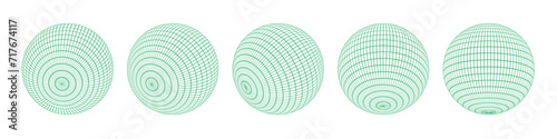 Wireframe spheres collection. Colorful 3d outline globes 