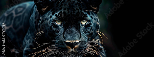 Black panther portrait on a black background. Selective focus. photo