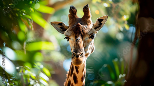 portrait of a giraffe in the wild. Selective focus.