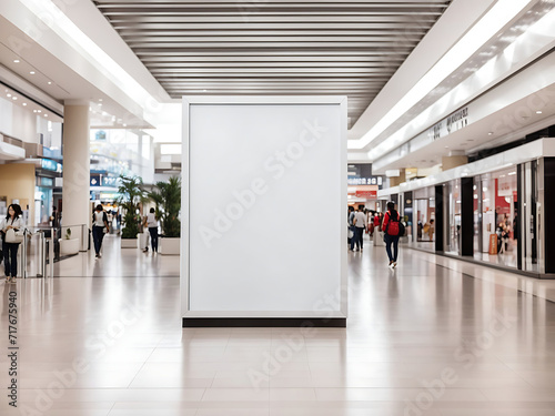 public shopping centre mall or business centre high big advertisement board space as empty blank white mockup signboard design with copy space area for sale and offers advertisements designs. photo