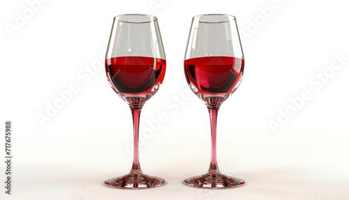 Crystal wine glasses, ruby red, glistening in the candlelight,  , isolated white background,