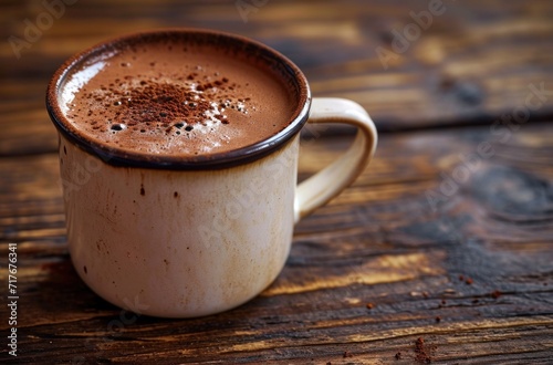 a cup of hot chocolate sitting on a wooden table