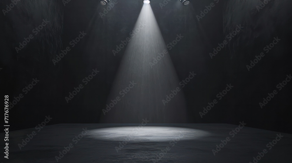 Product showcase with spotlight. Black studio room background. Use as montage for product display