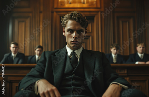 a man sitting in front of a court room
