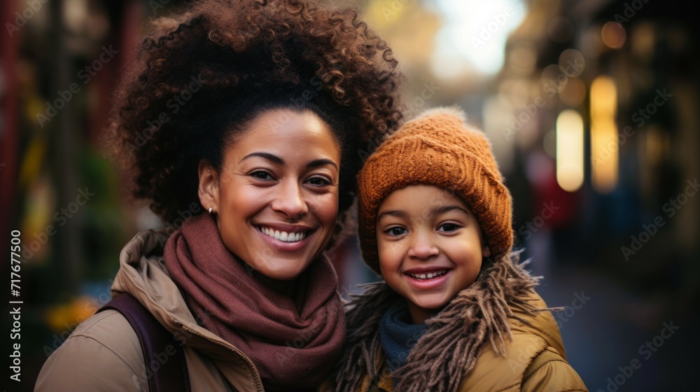 Mother's day. African American mother and daughter smiling happily Mother's day. African American mother and daughter smiling happily