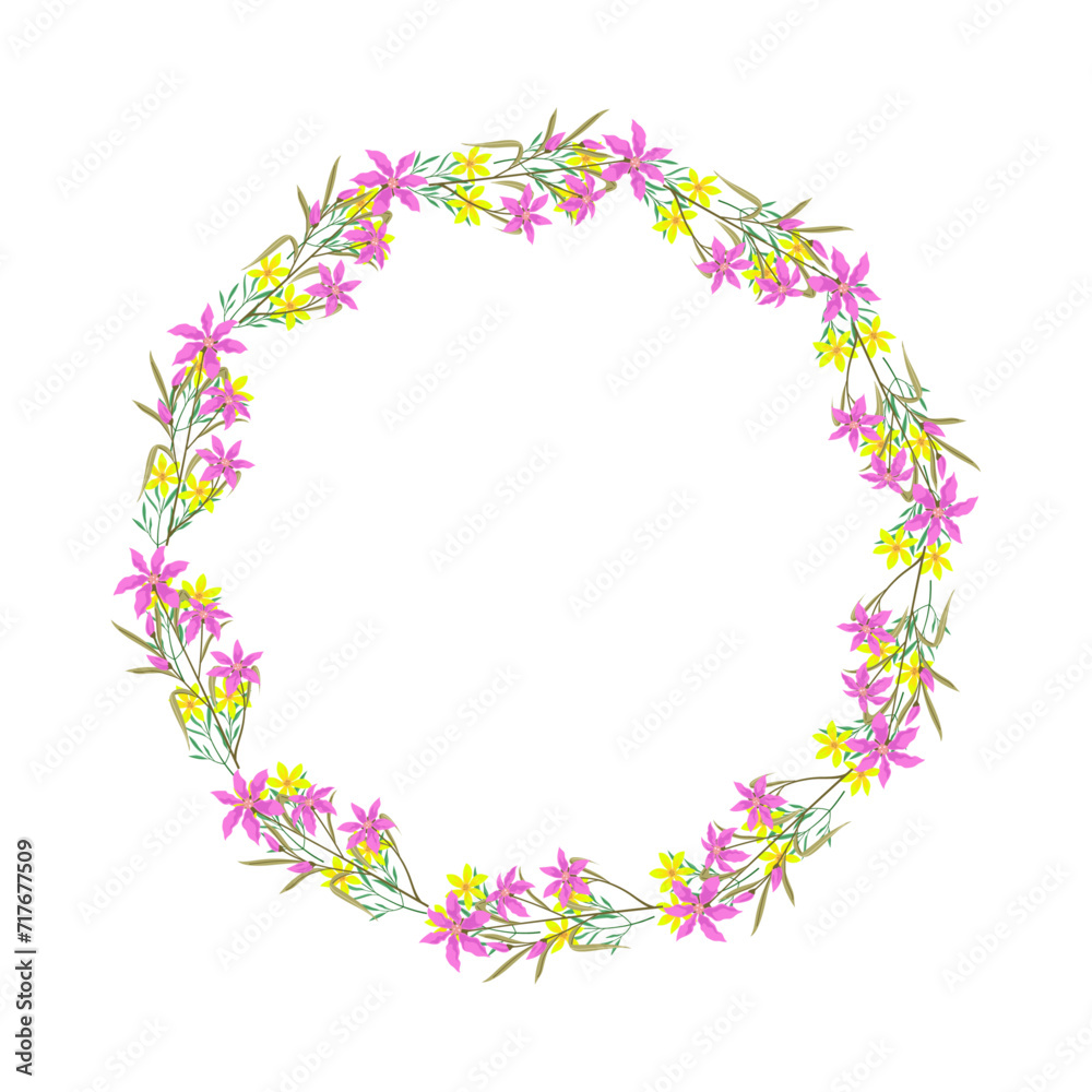 Vector hand drawn floral wreath frame on white background