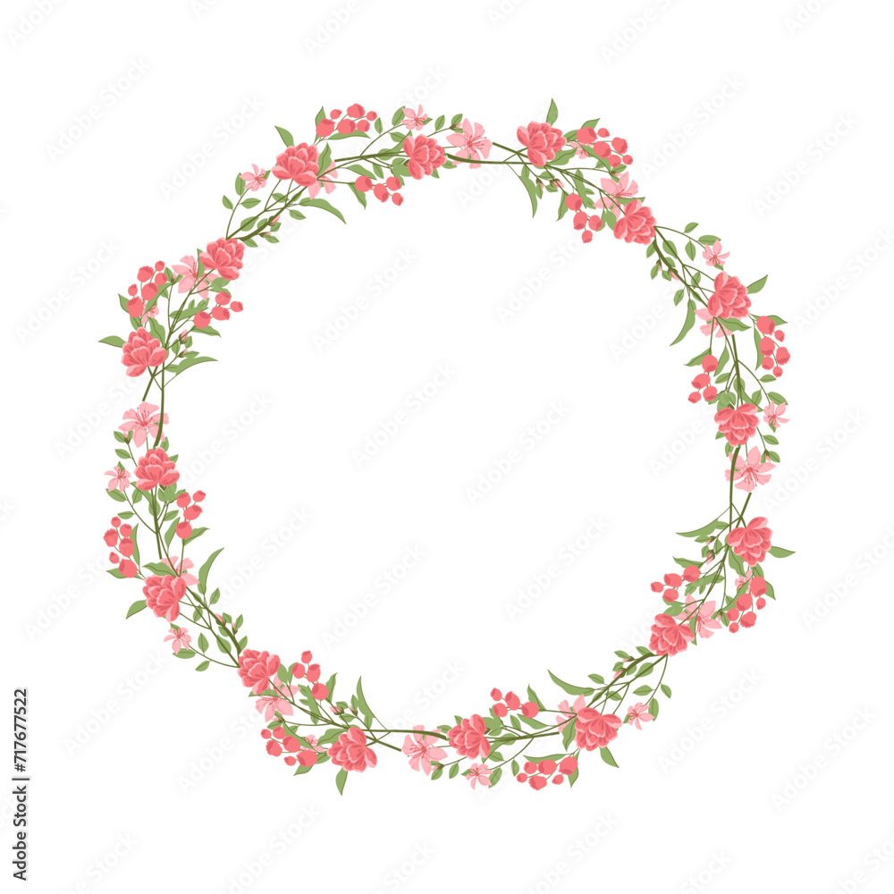 Vector hand drawn floral wreath frame on white background