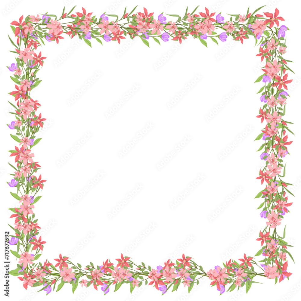 Vector hand drawn floral frame on white background