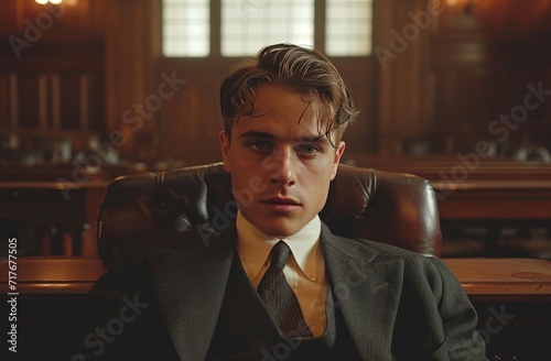 a man sitting in front of a court room
