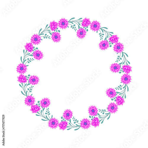 Vector hand drawn floral wreath frame on white background