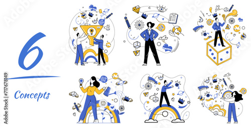 Service innovation vector illustration. Efficiency is compass ensuring businesses stay on course in journey innovation Breakthroughs are keys unlocking doors to new horizons in business exploration