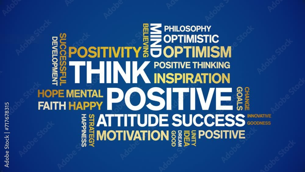 Think Positive animated word cloud;text design animation tag kinetic typography seamless loop.