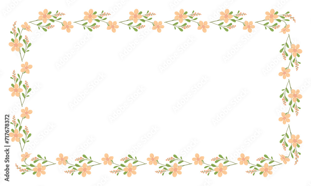 Vector hand drawn floral frame on white background