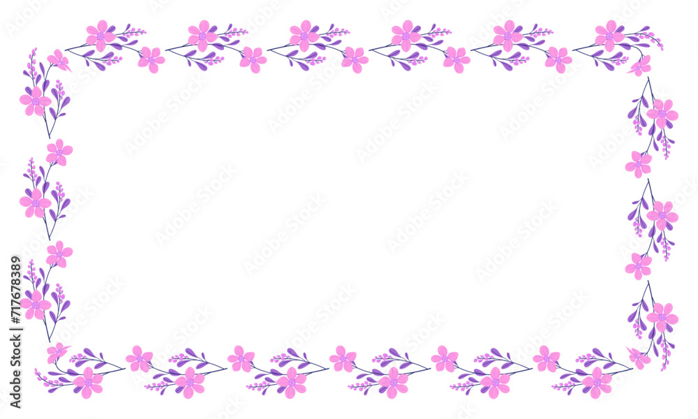 Vector hand drawn floral frame on white background