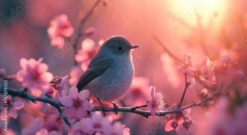 a bird sitting on a flowering branch