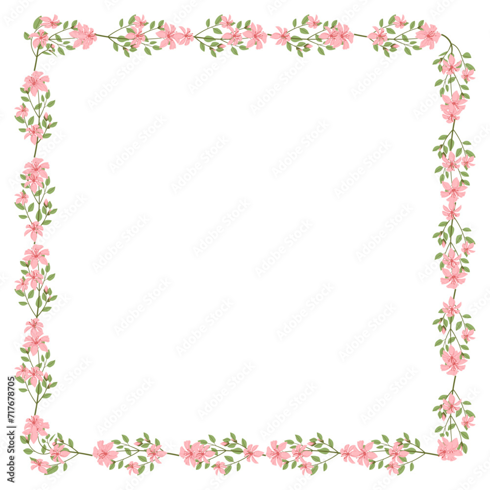 Vector hand drawn floral frame on white background