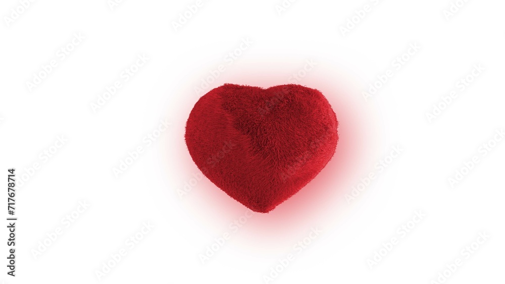 Love heart RED fur.Happy Valentines Day love on white background. FUR shining love heart.