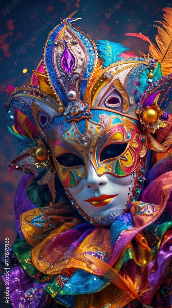 Colorful mask. Vibrant world of festivals, masquerades, and circus festivities with dynamic background.