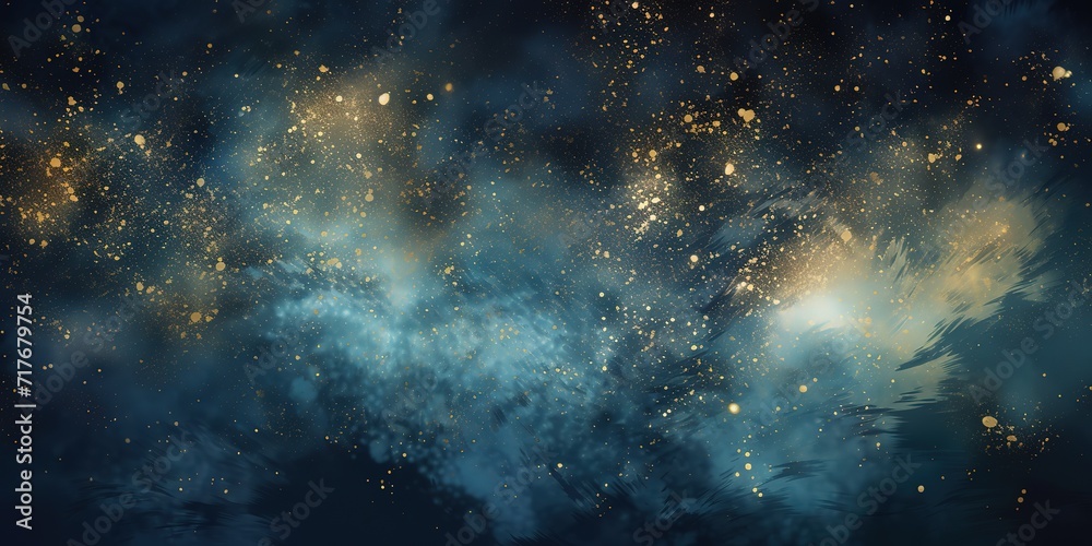 a blue and gold background with glitter