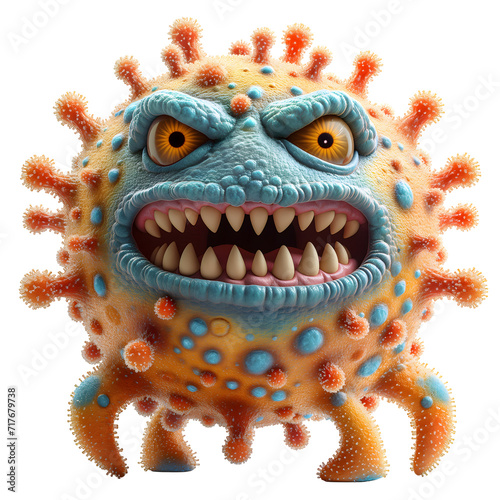 Isolated 3d cartoon bacteria, funny microbe and virus, cute microorganism on a white background. A parody, a caricature. The illustration is isolated on a transparent background. © Andrey Shtepa