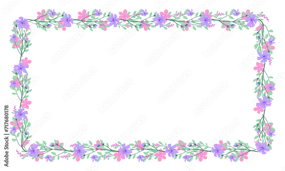 Vector hand drawn floral frame on white background