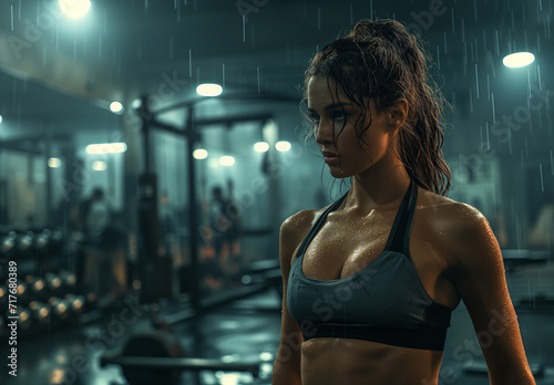 a gym page with people and many different fitness workouts  in the style realistic lifelike figures  full body  portraits with soft lighting  muscular person and another woman  Fitness Series 