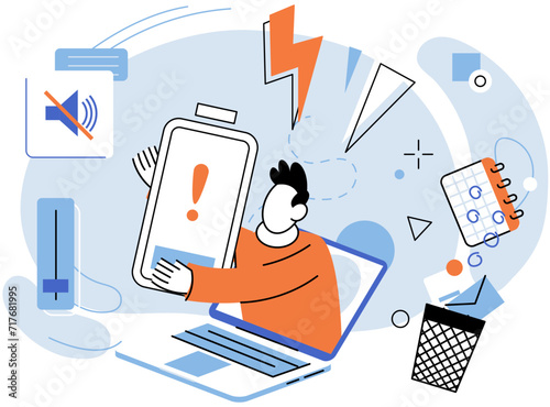 Low energy vector illustration. Recognizing and addressing weak points can lead to increased energy and overall wellness The low energy metaphor illustrates impact emotional and physical depletion
