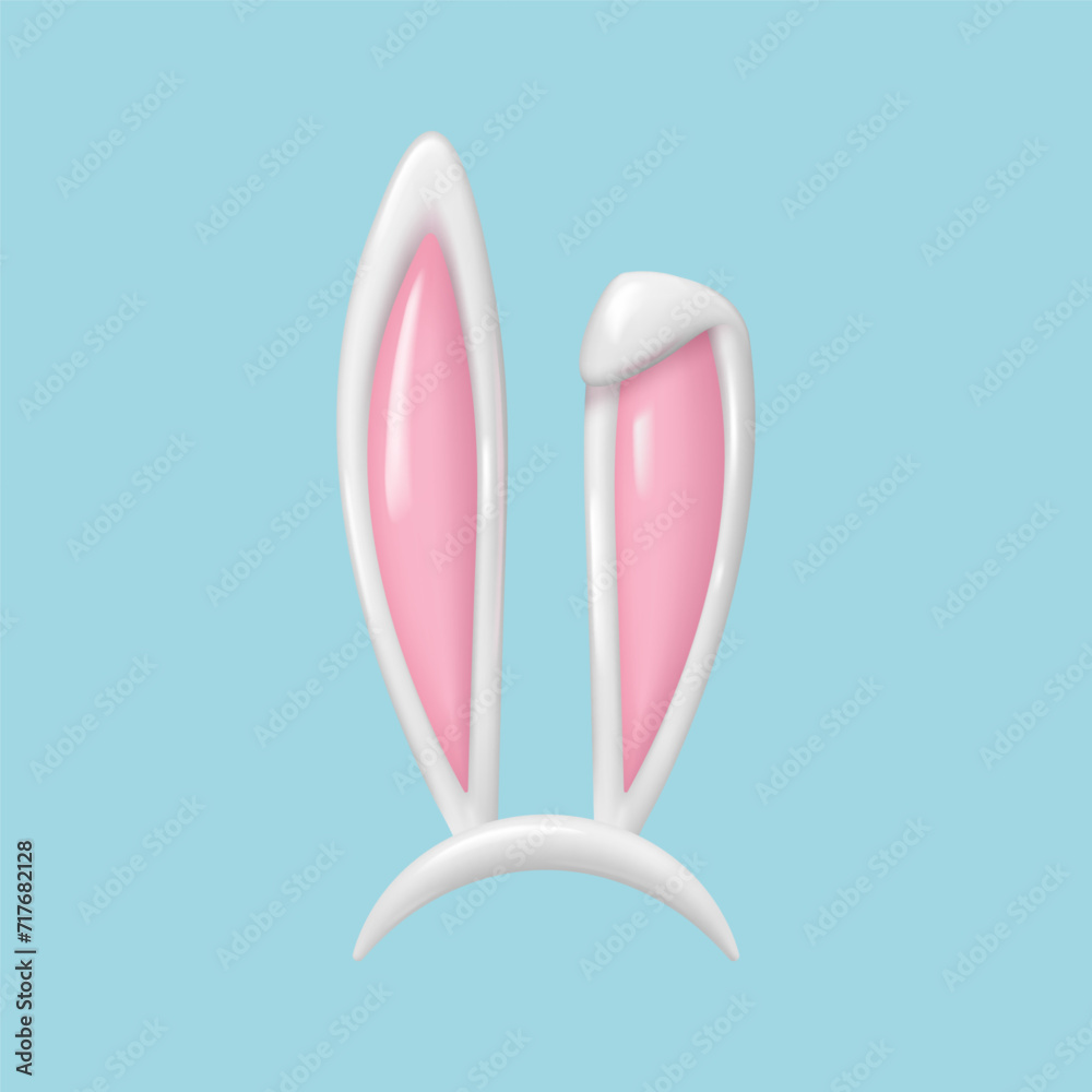 3d render Easter rabbit ears. Headband with realistic Easter bunny ears, mask.