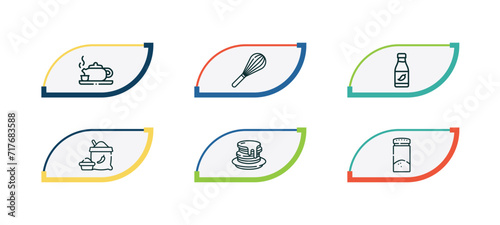 teapot, whisk, hot sauce, spice, pancakes, salt shaker outline icons. editable vector from gastronomy concept.