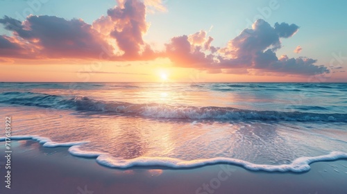 Smoke waves on a tranquil beach at sunset background photo