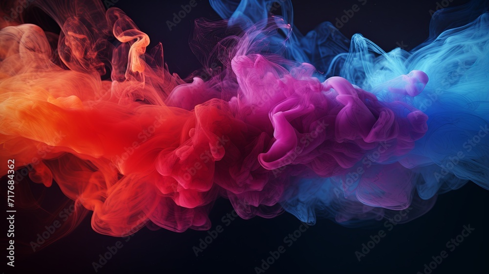 Abstract image of colorful smoke intertwining in pink, orange, and blue hues against a dark backdrop.
