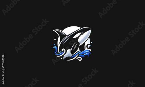 orca jump on sea night vector logo design