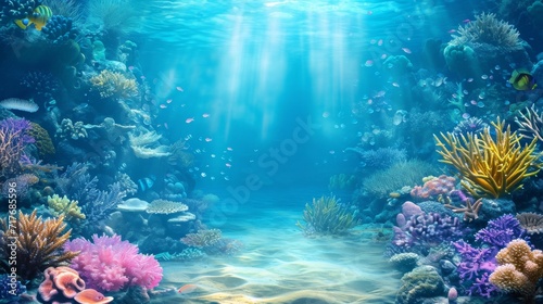 Underwater seascape with coral and marine life background