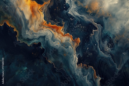 Cosmic Marble Abstract with Golden Accents