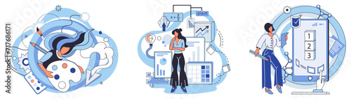Project management vector illustration. Effective project management requires continuous analysis and adaptation Development ideas should align with overall business strategy for success