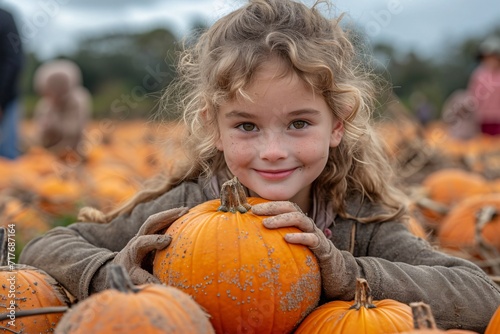 Pumpkin Season: A Little Girl's Smile in the Harvest Generative AI