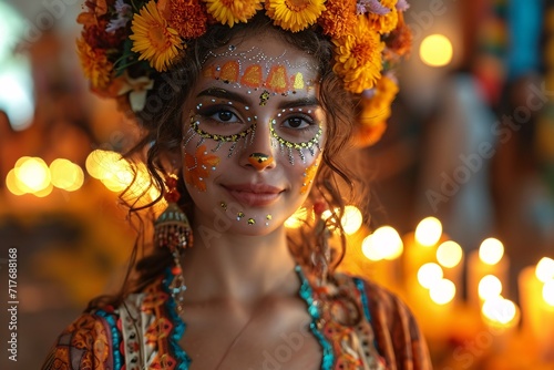 Flower Power: A Fierce and Festive Face Painted for the Full Moon Generative AI