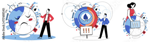 Climate warming vector illustration. Natures plea for mercy resounds in face relentless environmental damage and pollution The dance ecological elements is disrupted by cacophony climate change