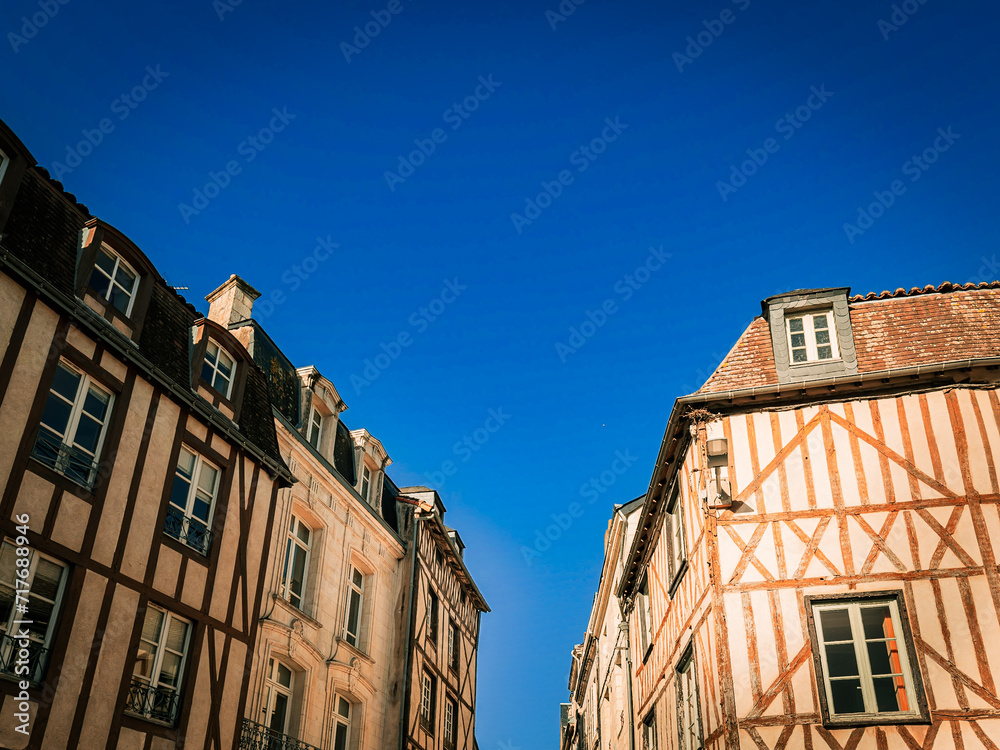 Street view of old village Poitiers in France