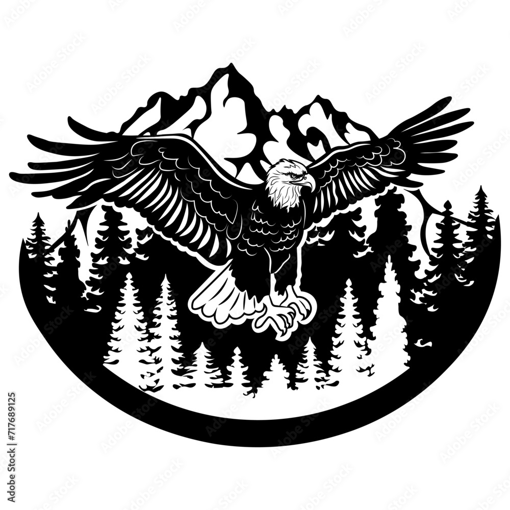 Fototapeta premium Eagle in the Wild, Hand Drawn Vector Illustration 