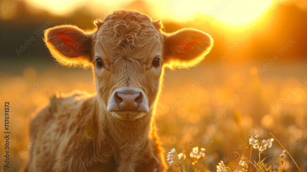 baby cow on a field with amazing light baby cow on a field with amazing light