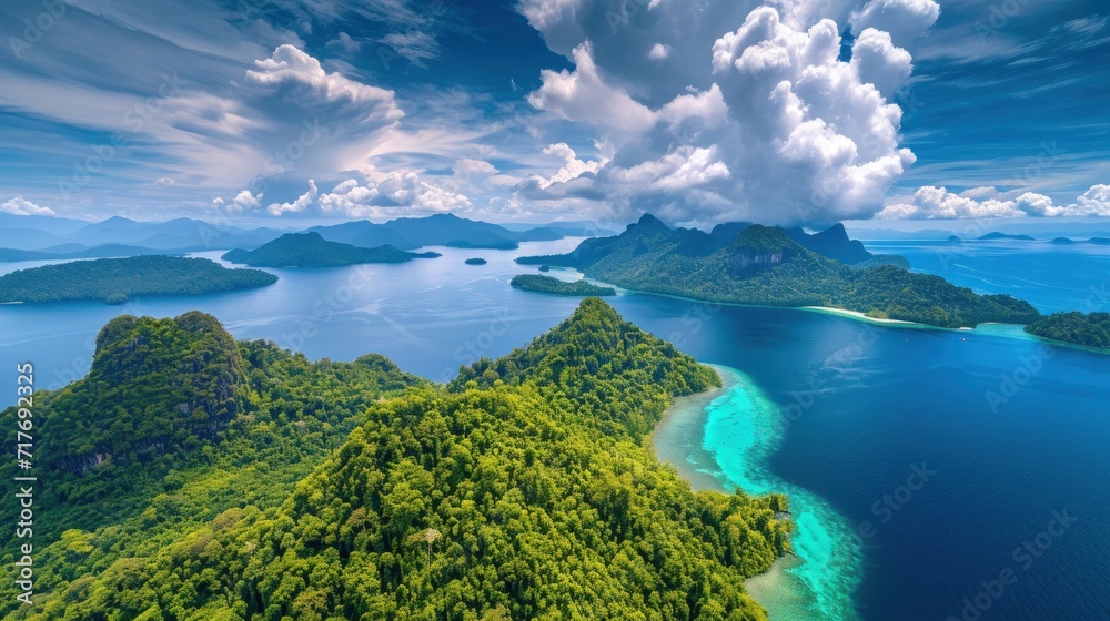 The azure sea and sky embrace the scenic Island, creating a mesmerizing panorama that captures the pristine beauty of tropical paradise from above. The azure sea and sky embrace the scenic Island, creating a mesmerizing panorama that captures the pristine beauty of tropical paradise from above.