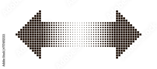 Halftone scale with double-sided arrow on a white background. Movement left and right with fading in the middle. Pixel arrow in retro video game style. Vector illustration