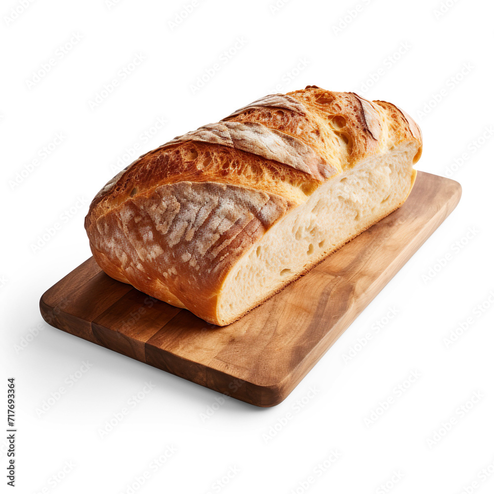Bread on a wooden board isolated on a transparent background