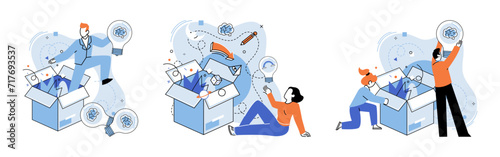 Idea in a box vector illustration. Strategic thinking breaks down walls, allowing ideas to transcend box Success lies in unraveling tapestry conventional thinking Intelligence is engine propels train
