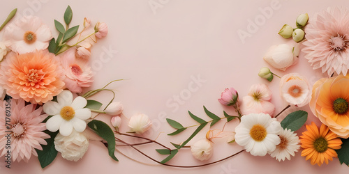  A beautifully delicate banner adorned with intricate flowers elegantly rests on a soft, light pink background