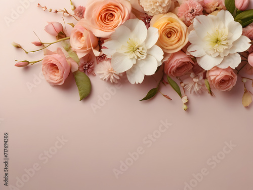  A beautifully delicate banner adorned with intricate flowers elegantly rests on a soft, light pink background