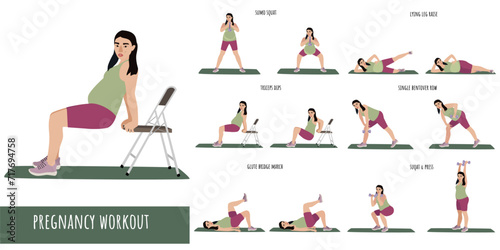 Asian pregnant woman fitness workout set